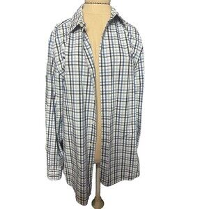 Banana Republic Shirt Mens  Blue White Plaid Non Iron Slim Fit Button Down Med